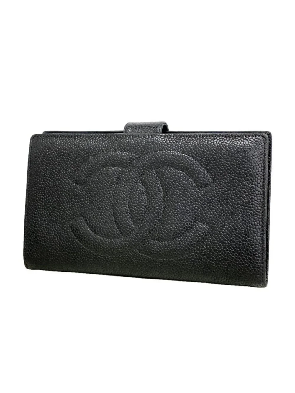 Chanel Wallet Caviar Leather Black Gold